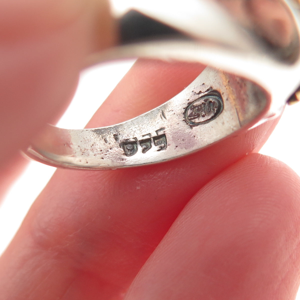 925 Sterling Silver 2-Tone Vintage Mexico Modernist Oxidized Ring Size 6