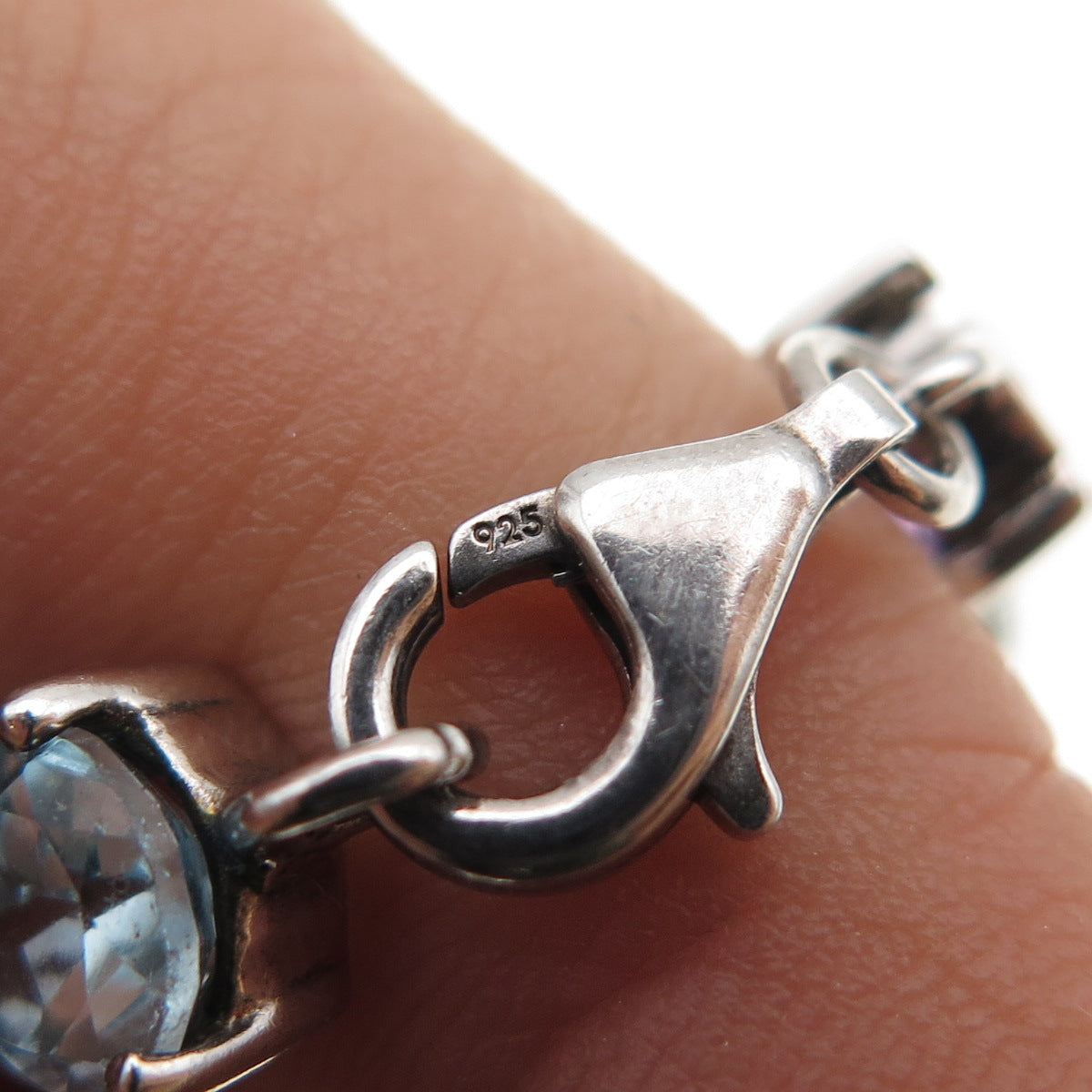 925 Sterling Silver Vintage Oval-Cut Amethyst & Pear-Cut Blue Topaz Bracelet 7"