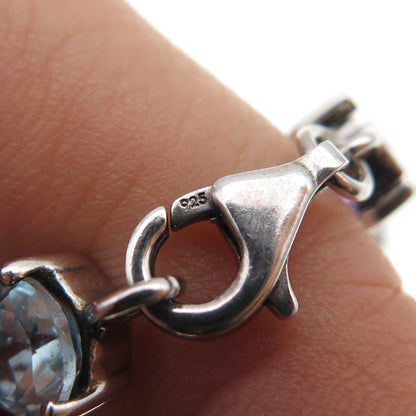 925 Sterling Silver Vintage Oval-Cut Amethyst & Pear-Cut Blue Topaz Bracelet 7"