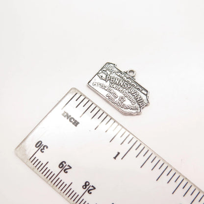 925 Sterling Silver Vintage Bell Trading "Pennsylvania" State Map Charm Pendant