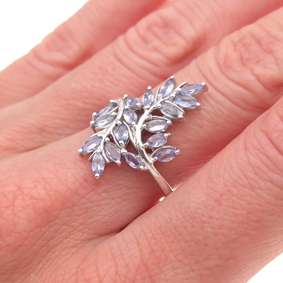 Chuck Clemency 925 Sterling Silver Real Tanzanite Floral Bypass Ring Size 7.25