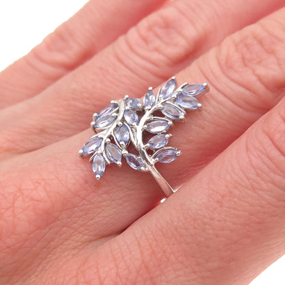 Chuck Clemency 925 Sterling Silver Real Tanzanite Floral Bypass Ring Size 7.25