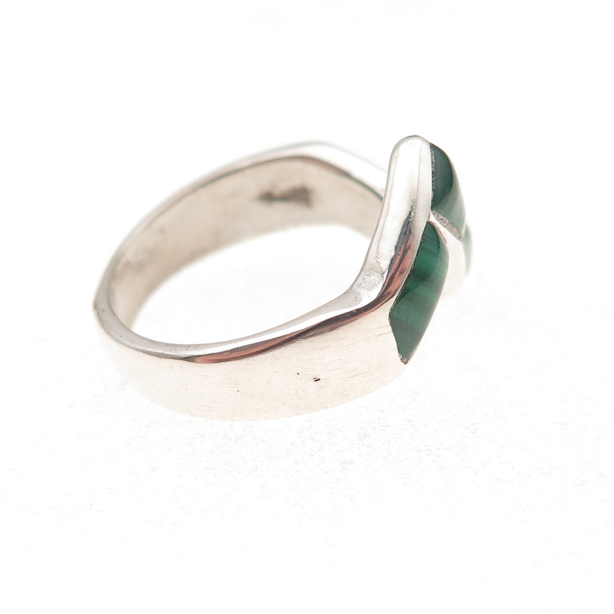 Doug Paulus Sterling Silver Vintage Real Malachite Zig Zag Oxidized Ring Size 6
