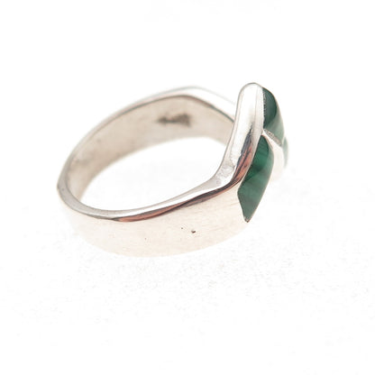 Doug Paulus Sterling Silver Vintage Real Malachite Zig Zag Oxidized Ring Size 6