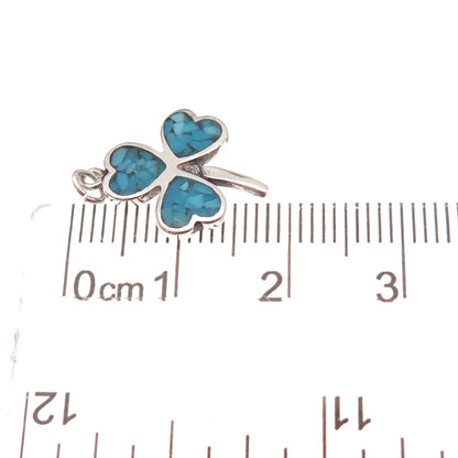 Tommy Long Navajo Old Pawn 925 Sterling Vintage Turquoise Inlay Clover Pendant
