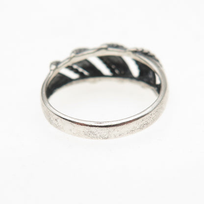 925 Sterling Silver Vintage Modernist Ribbed Oxidized Ring Size 6