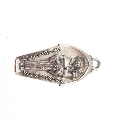 Creed 925 Sterling Silver Antique Art Deco Saint Anthony Oxidized Charm Pendant