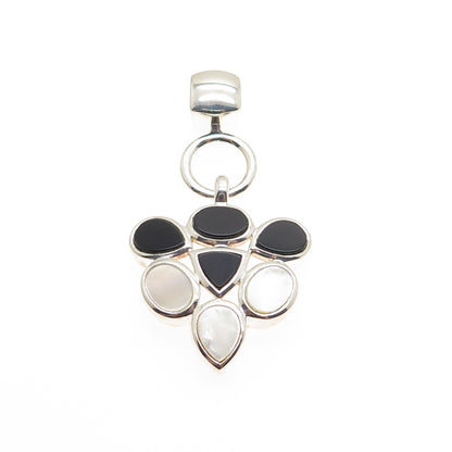 ELLE 925 Sterling Silver Vintage Real Ruby Black Onyx & MOP Slide Charm Pendant