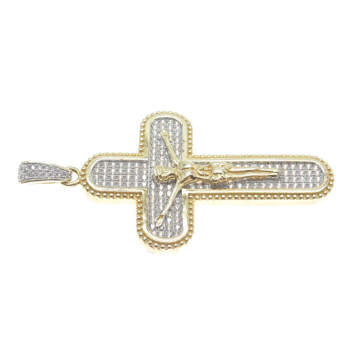 925 Sterling Silver Gold Plated C Z Crucifix Cross Religious Pendant