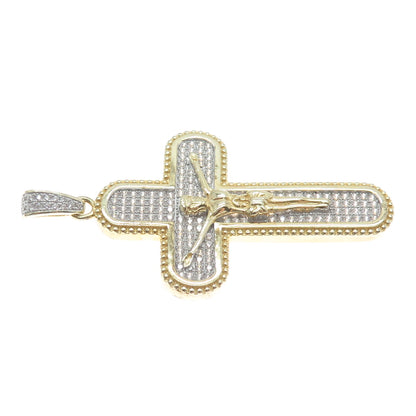 925 Sterling Silver Gold Plated C Z Crucifix Cross Religious Pendant