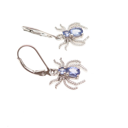 Chuck Clemency 925 Sterling Silver Real Tanzanite Spider Dangle Earrings