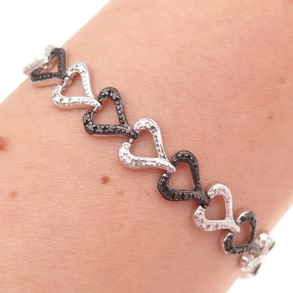 Ross Simons 925 Sterling Black Rhodium Real Diamond Accent Heart Bracelet 7.5"