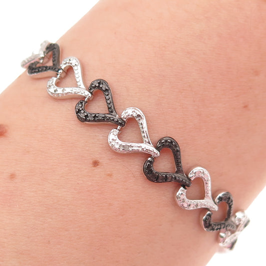 Ross Simons 925 Sterling Black Rhodium Real Diamond Accent Heart Bracelet 7.5"