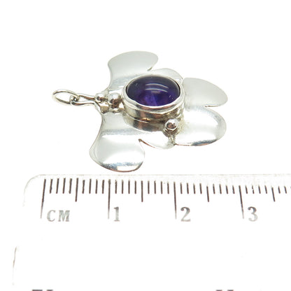 925 Sterling Silver Vintage Real Amethyst Gemstone Modernist Pendant