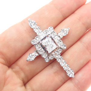 925 Sterling Silver Multi-Cut C Z Sparkle Cross Slide Charm Pendant