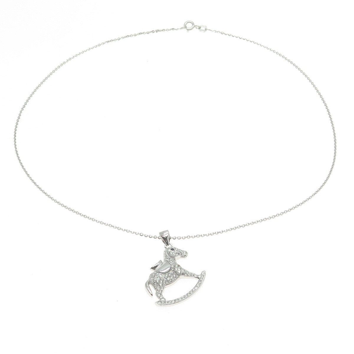 925 Sterling Silver Round-Cut Black & White C Z Rocking Horse Chain Necklace 16"