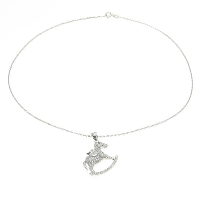 925 Sterling Silver Round-Cut Black & White C Z Rocking Horse Chain Necklace 16"