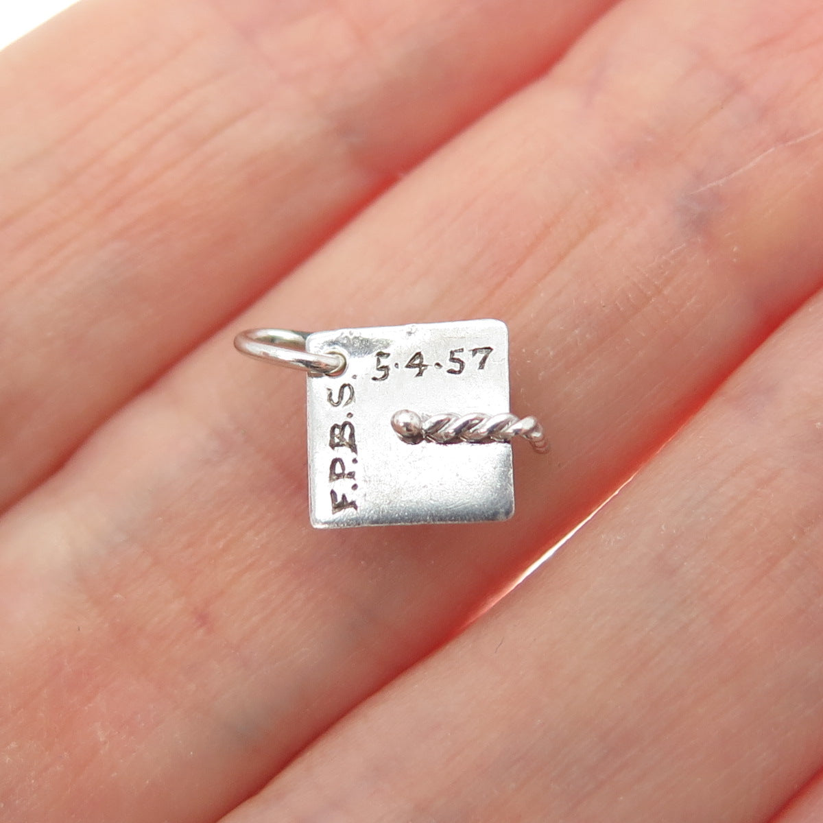925 Sterling Silver Vintage 1957 Graduation Hat Minimalist 3D Charm Pendant