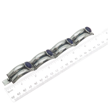 925 Sterling Silver Vintage Mexico Real Amethyst Oxidized Panel Link Bracelet 7"