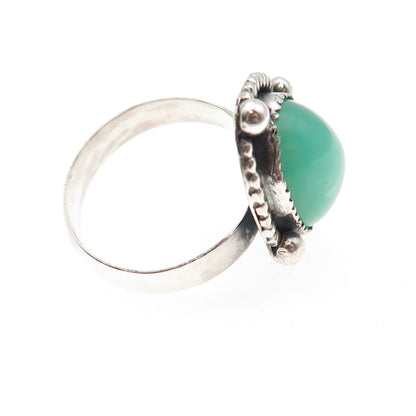 925 Sterling Silver Vintage Real Cabochon Chrysoprase Oxidized Ring Size 7.5