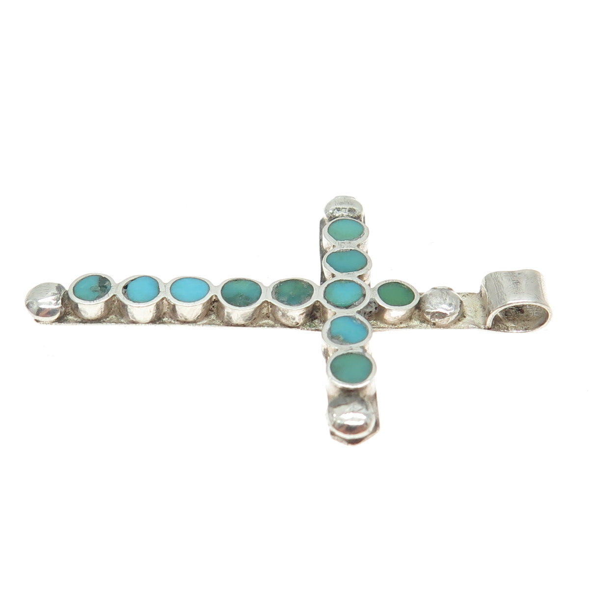 Old Pawn Sterling Silver Vintage Southwestern Mountain Turquoise Cross Pendant