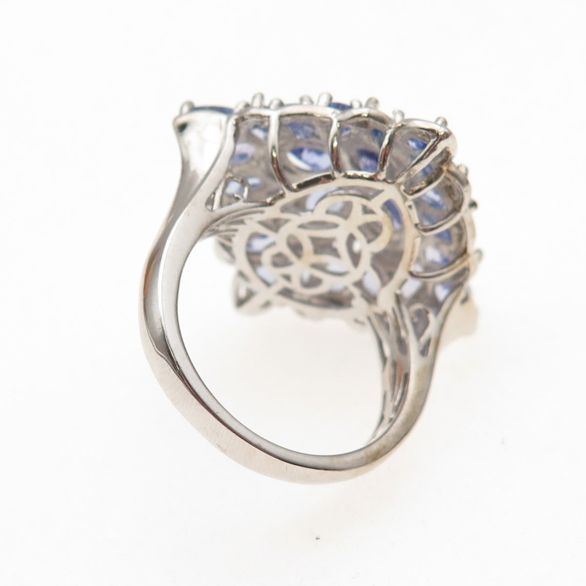 Chuck Clemency 925 Sterling Silver Real Tanzanite Floral Cluster Ring Size 8.25