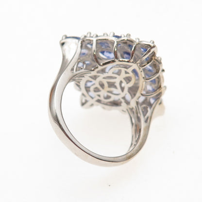 Chuck Clemency 925 Sterling Silver Real Tanzanite Floral Cluster Ring Size 8.25