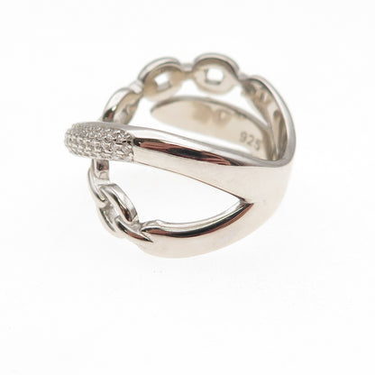 925 Sterling Silver Round-Cut C Z Multi-Chain Crossover Ring Size 6.25