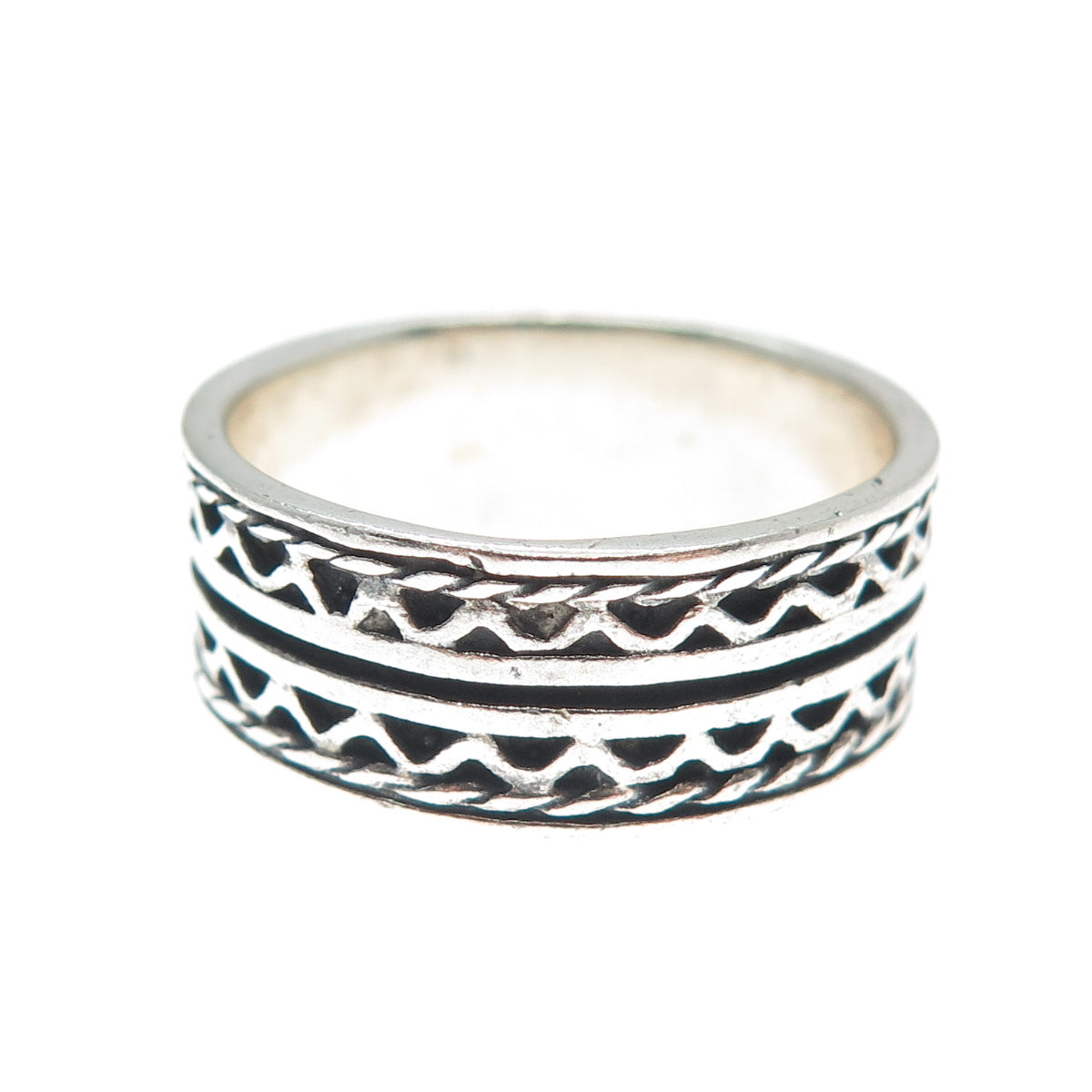 925 Sterling Silver Vintage Zig Zag Oxidized Band Ring Size 8.75