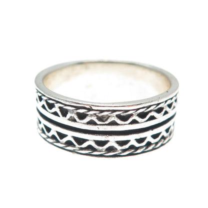 925 Sterling Silver Vintage Zig Zag Oxidized Band Ring Size 8.75