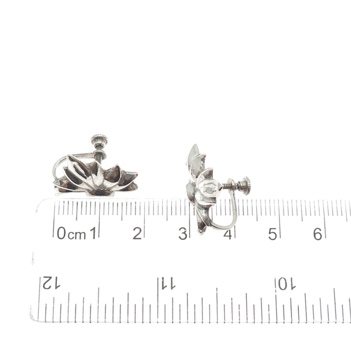 925 Sterling Silver Antique Art Deco Floral Repousse Screw Back Earrings