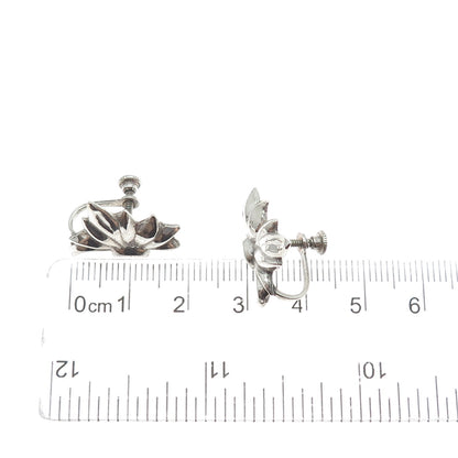 925 Sterling Silver Antique Art Deco Floral Repousse Screw Back Earrings