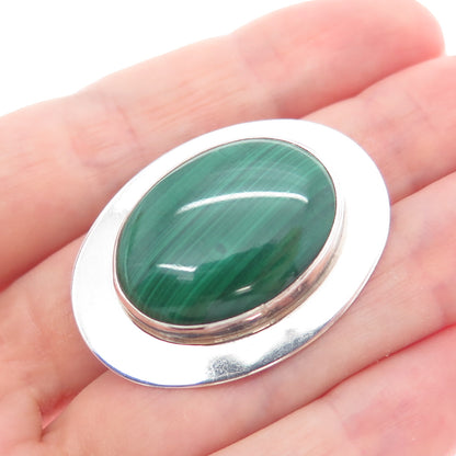 BEN J. CHAVEZ NAVAJO Old Pawn Sterling Silver Vintage Malachite Brooch Pendant
