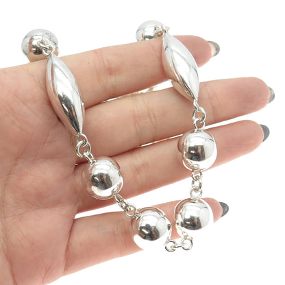 925 Sterling Silver Vintage Mexico Modernist Ball Beads Chain Necklace 24"