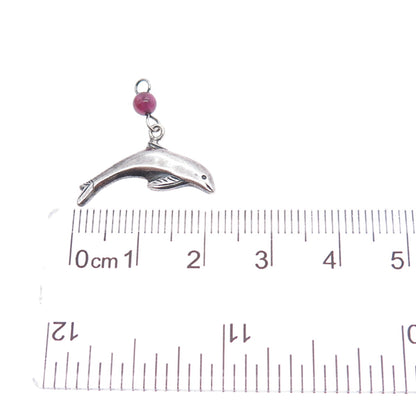 BOMA 925 Sterling Silver Vintage Real Tourmaline Dolphin Charm Pendant