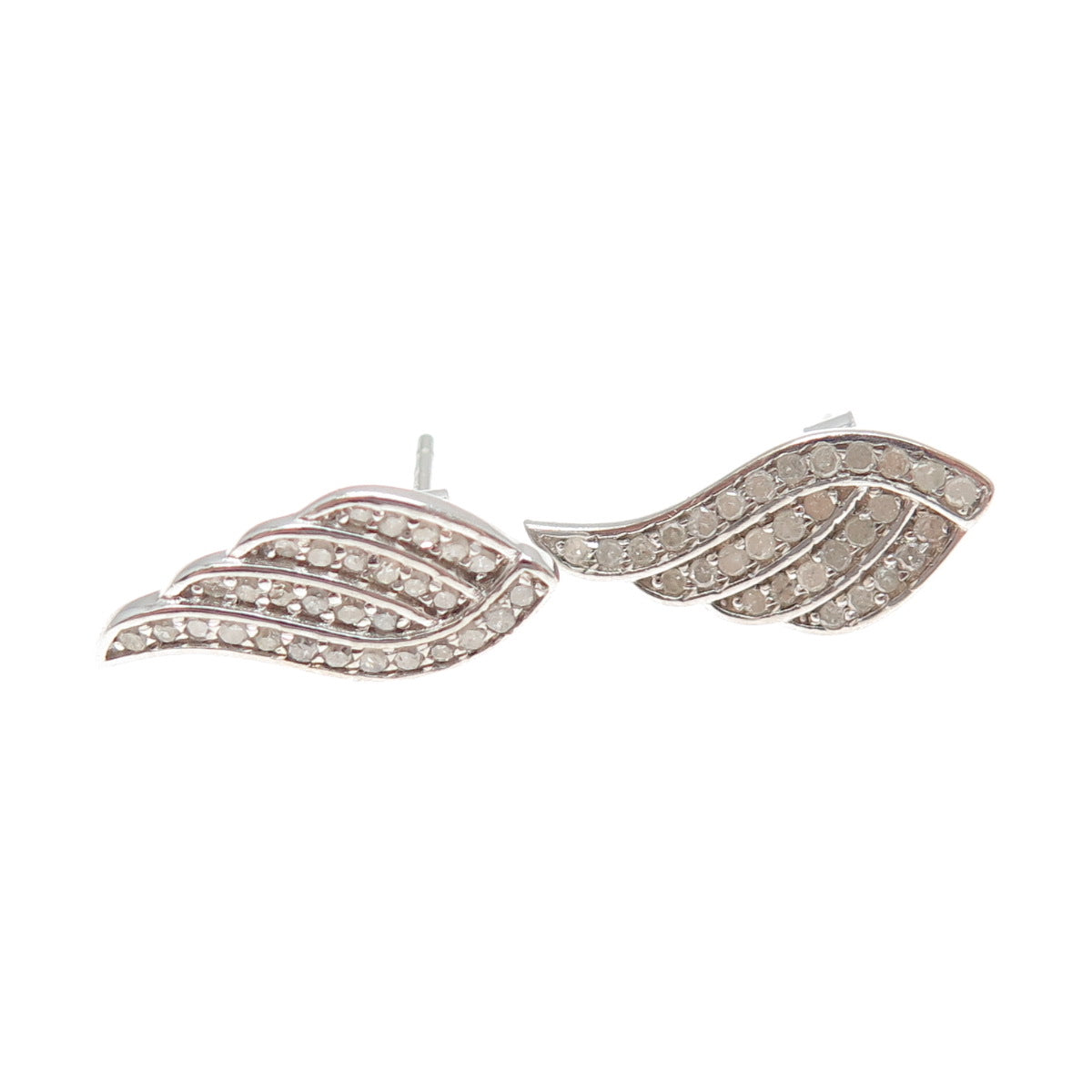 925 Sterling Silver Real Round-Cut Diamond Angel Wing Earrings