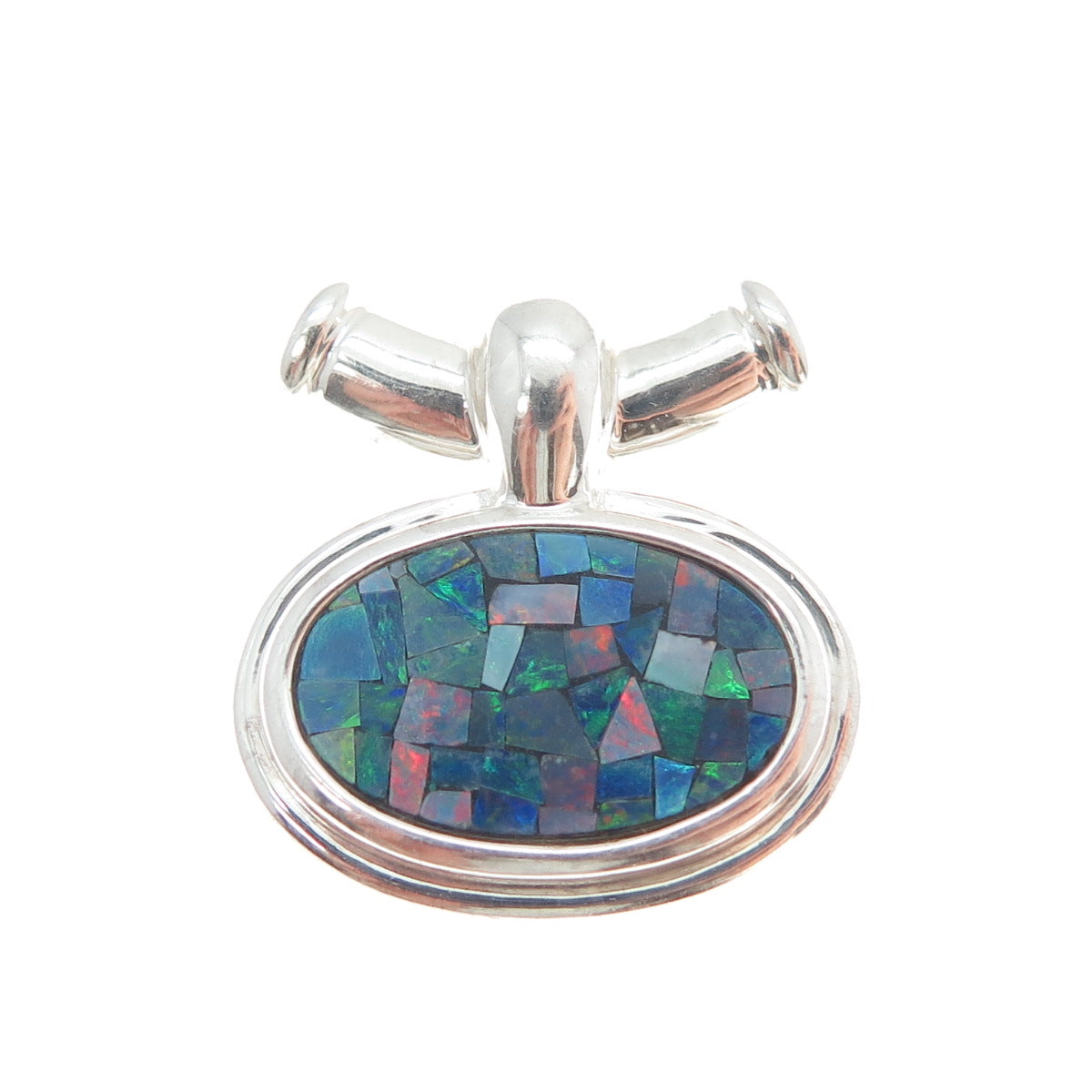 MICHELLE ALBALA 925 Sterling Silver Vintage Real Opal Inlay Slide Pendant