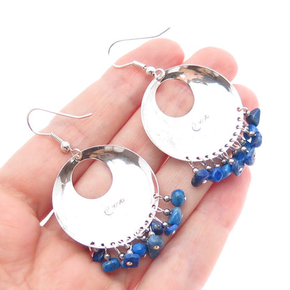 CAROLYN POLLACK 925 Sterling Silver Vintage Real Lapis Crescent Dangle Earrings