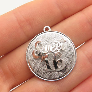 925 Sterling Silver Vintage M & M "Sweet 16" Textured Round Pendant