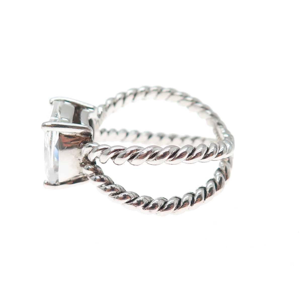 925 Sterling Silver Cushion-Cut C Z Crisscross Ring Size 7.5
