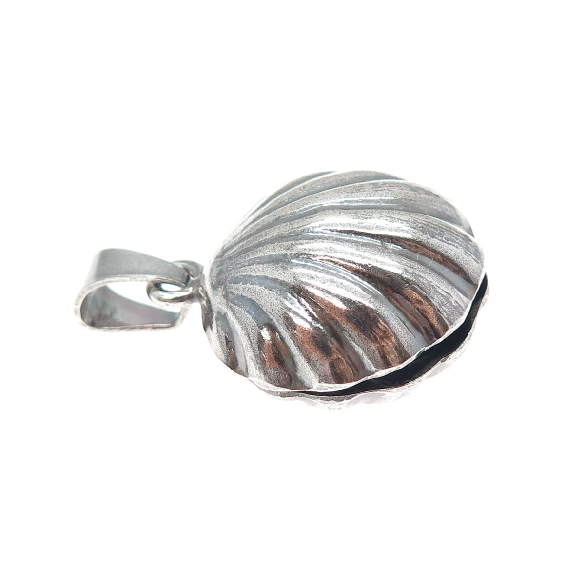 925 Sterling Silver Vintage Mexico Seashell Oxidized 3D Charm Pendant