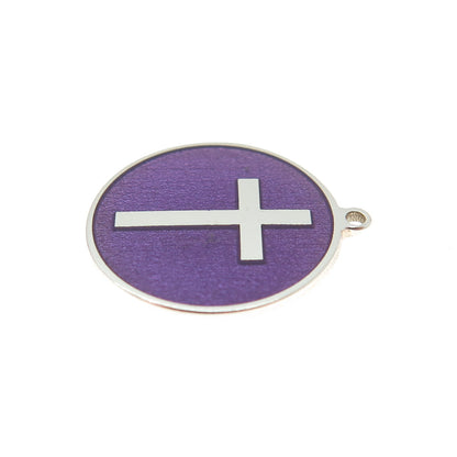 Tokemoti 925 Sterling Silver Purple Enamel Cross Round Tag Minimalist Pendant