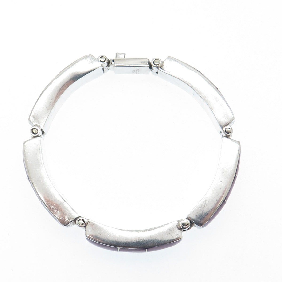 925 Sterling Silver Vintage Mexico Real Sugilite Panel Link Bracelet 6.75"