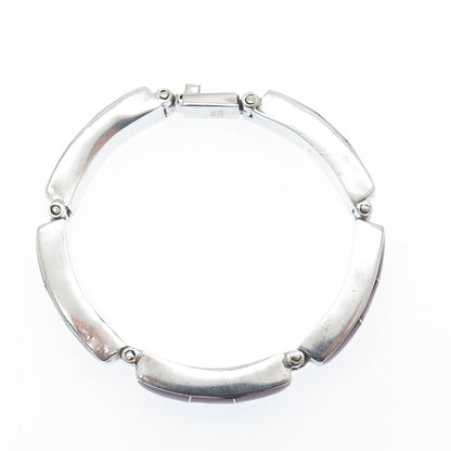 925 Sterling Silver Vintage Mexico Real Sugilite Panel Link Bracelet 6.75"