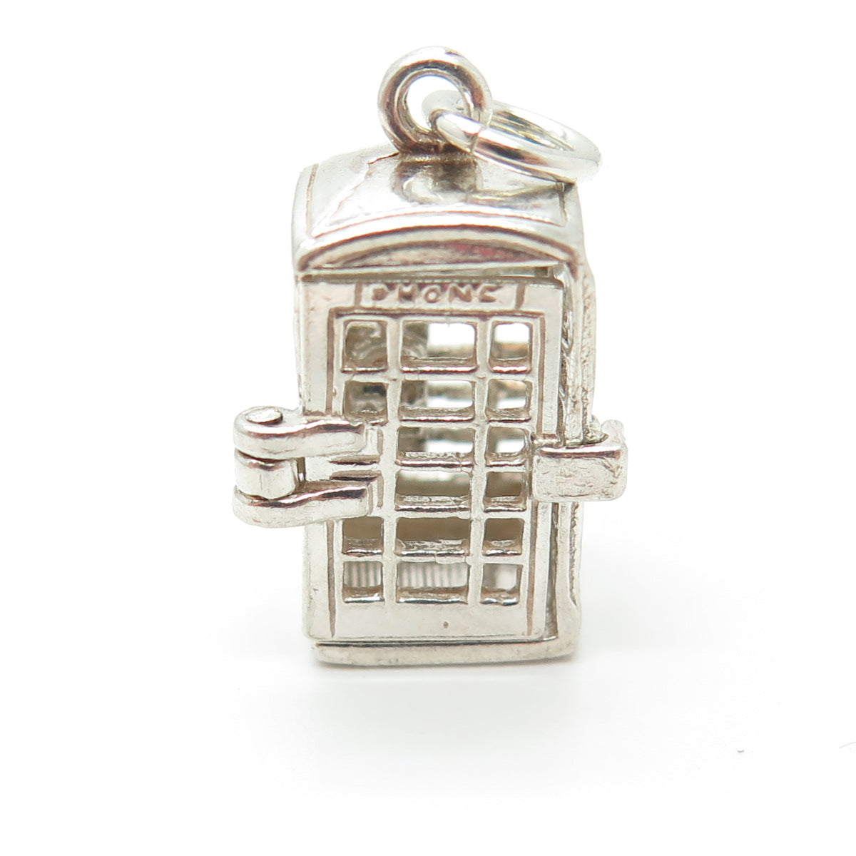 925 Sterling Silver Vintage Telephone Booth 3D Pendant