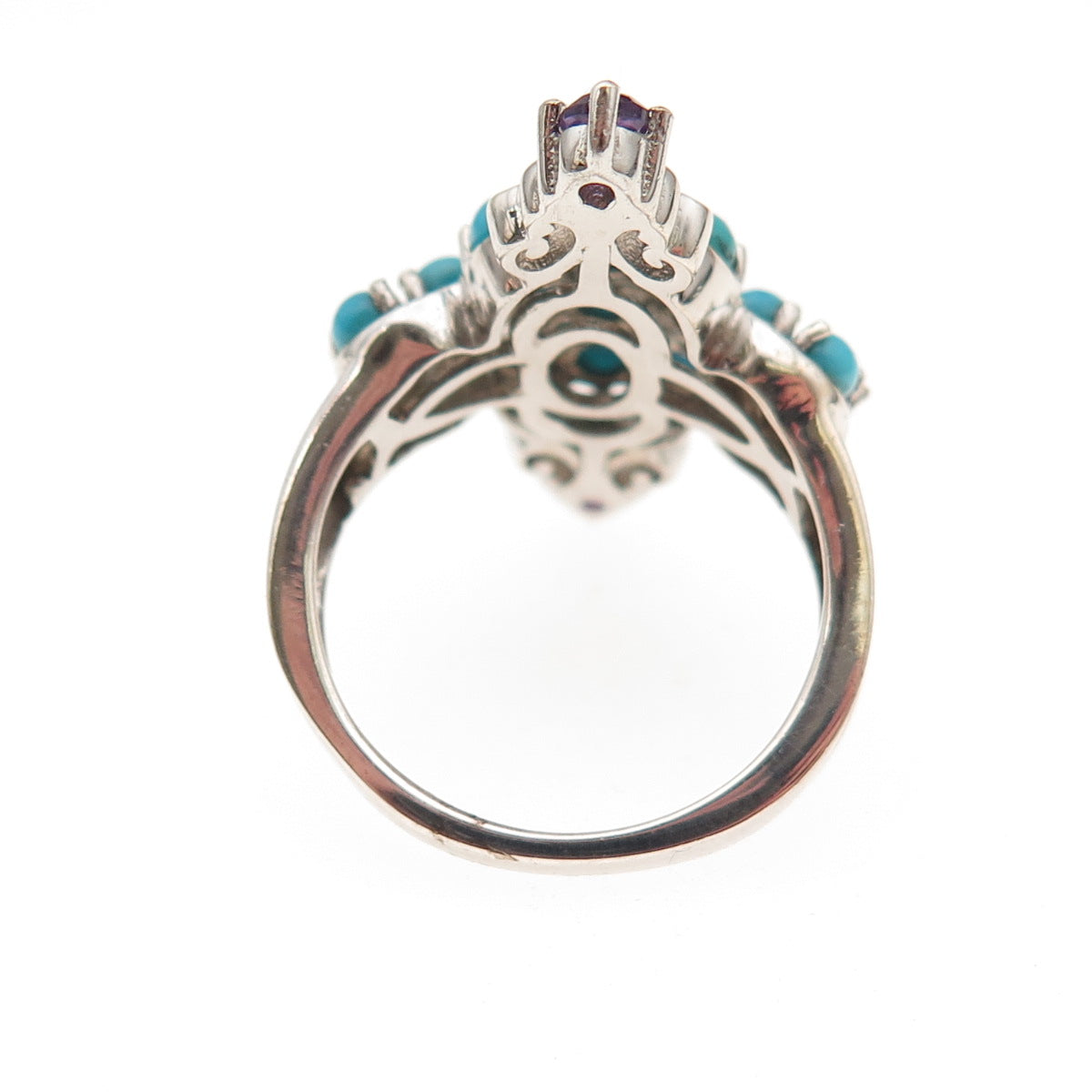 Chuck Clemency 925 Sterling Silver Real Turquoise Amethyst Cross Ring Size 5.25