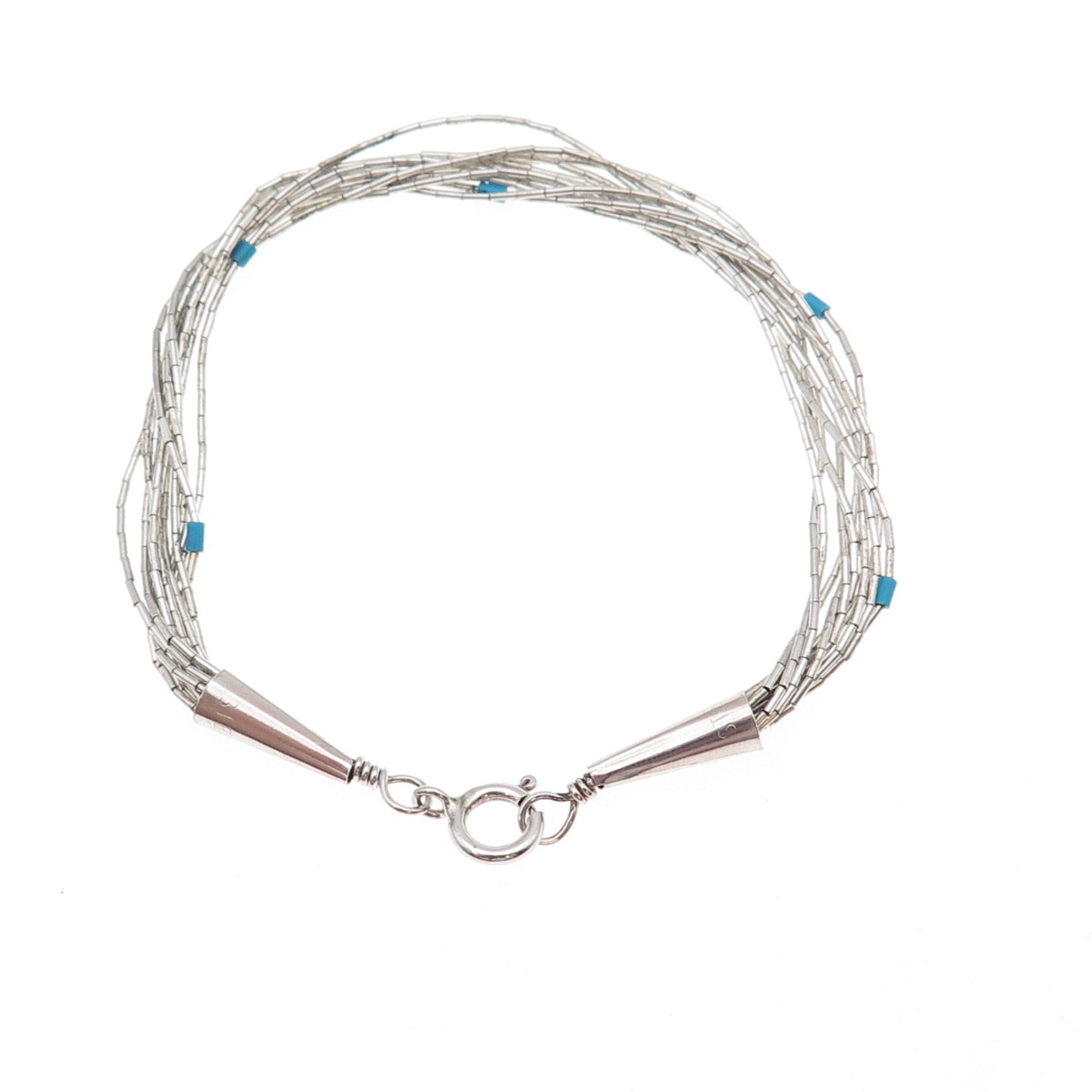 Old Pawn 925 Sterling Silver Vintage Turquoise Tribal Liquid Chain Bracelet 7"