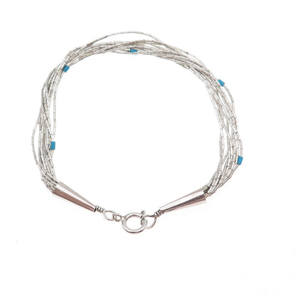 Old Pawn 925 Sterling Silver Vintage Turquoise Tribal Liquid Chain Bracelet 7"