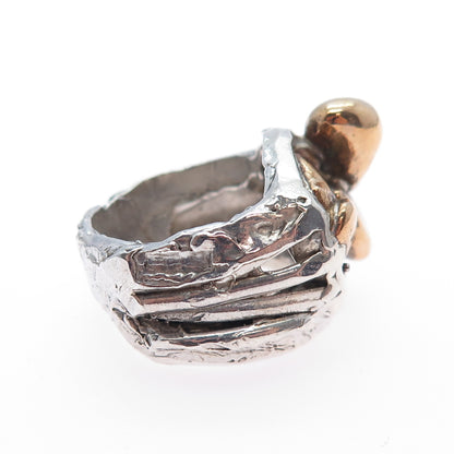 925 Sterling Silver 2-Tone Antique Art Deco Brutalist Ring Size 6