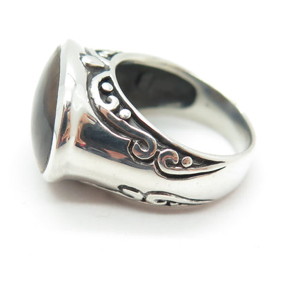 925 Sterling Silver Real Tiger Eye Gemstone Swirl Domed Ring Size 6